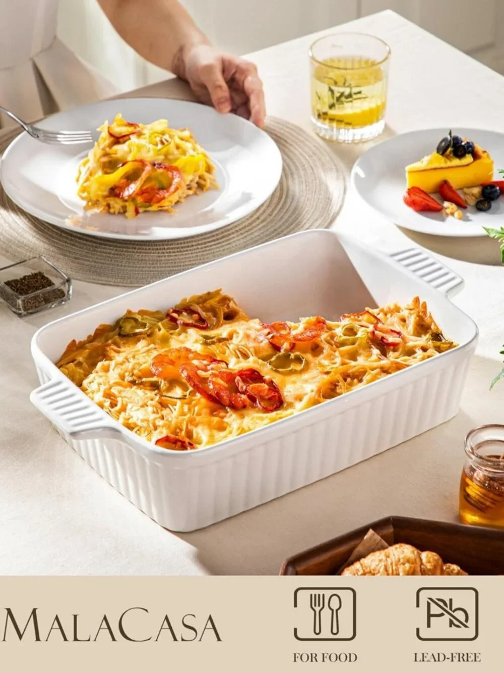 Large 9x13 Ceramic Baking Dish - 4.4 QT Casserole Pan with Handles, Oven